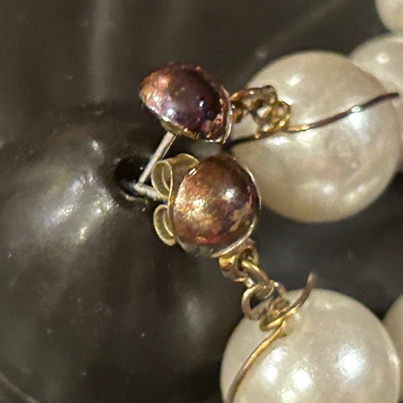 Artisan Pearl Drop Earrings Handcrafted Pierced 3 Pearl Drop Dangling Earrings - Picture 3 of 11